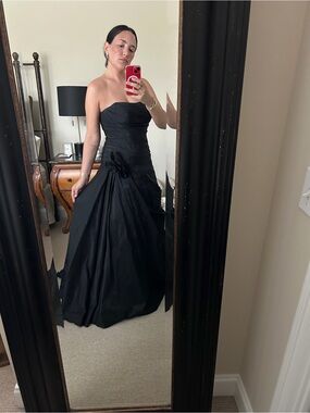 Pnina Tornai Strapless Black Formal Gown with Side Rosette